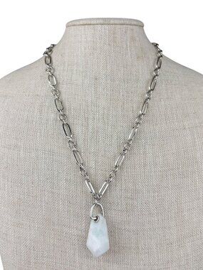Kendra Scott Womens Silver Tone Chain Necklace With White Stone Pendant